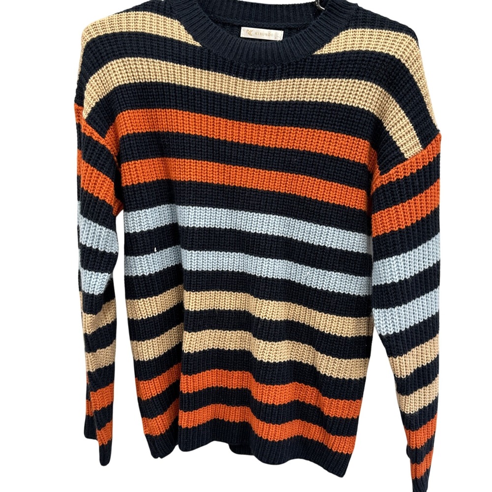 KIRUNDO Women's Striped Long Sleeve Crew Neck Knit Sweater Size S